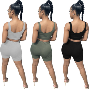 Women Two Piece Set Summer Crop Top Biker Shorts Outfit Ladies Bodycon Tank Top <b>High</b> Waist Ruched Shorts Casual 2 Piece Clothing - Product Image 5