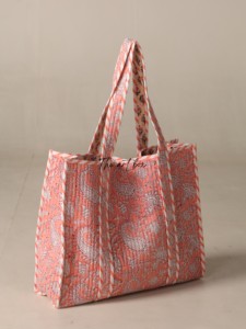 OEM Assorted Salmon Paisley Quilted Cotton Tote <b>Bag</b> - Eco-Friendly <b>Boho</b> Reusable Shopper Handbag - Product Image 1