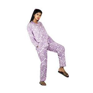Conjunto de pijama de algodón con estampado Floral de bloque de mano para mujer tela tejida suave y cómoda para traje de dama de honor de verano - Product Image 3