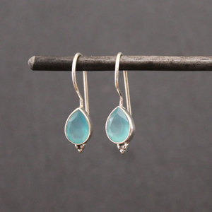 <b>Handmade</b> Silver Aquamarine Teardrop <b>Earrings</b> Natural Blue Gemstone Minimalist Boho Jewelry Gift - Product Image 1