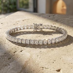 Silver Plated Moissanite Tennis Bracelet for Certified Trendy Diamond Alternative Bridal Wedding Party <b>Gift</b> Unisex Anniversary - Product Image 1