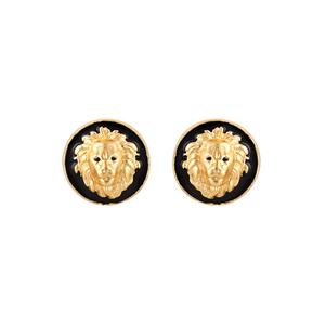 Boutons de manchette de luxe plaqués or tête de lion pour hommes, émail noir, accessoires de chemise formelle, cadeau de mariage ou d'affaires, boutons de manchette de créateur - Product Image 1