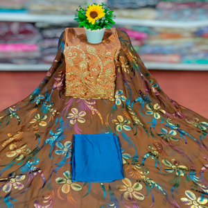 Best Quality Latest Trendy Somalian <b>Brasso</b> Dirac Jacquard Floral Pattern Anti-Static Breathable Eco-Friendly Chiffon Dress - Product Image 1