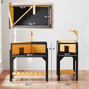Terrario in Legno Giallo per Tartarughe con Ripiano Portaoggetti, Recinto per Serpenti da Interno con Finestre Trasparenti, Coperchio Apribile e Supporto per Lampada - Product Image 3