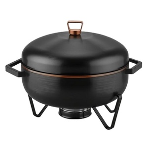 Réchaud contemporain en métal noir poignées intégrées et garniture en cuivre - Product Image 1