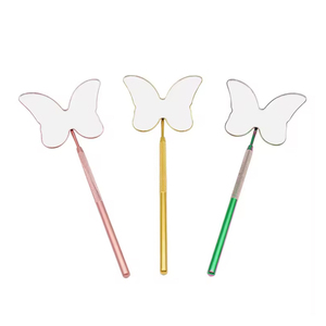 Butterfly Shape Handheld <b>Mirror</b> 3X Magnifying Metal Frame Single Side Gold Plated Pink Yellow Green Finish - Product Image 4