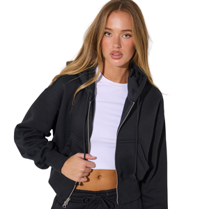 Sudadera con capucha y cremallera completa personalizada para mujer, forro polar, estilo casual urbano, fabricante y proveedor de ropa OEM personalizada - Product Image 1