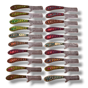 Lote al por mayor de 20 cuchillos de vaquero de acero de Damasco con mangos de madera Pakka, espiga completa, hojas fijas de 7 pulgadas, cuchillo de ranchero - Product Image 1