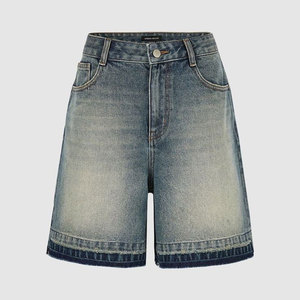 Shorts Bermuda en jean délavé taille haute pour homme 100 % coton décontracté avec cordon de serrage écologique - Product Image 1