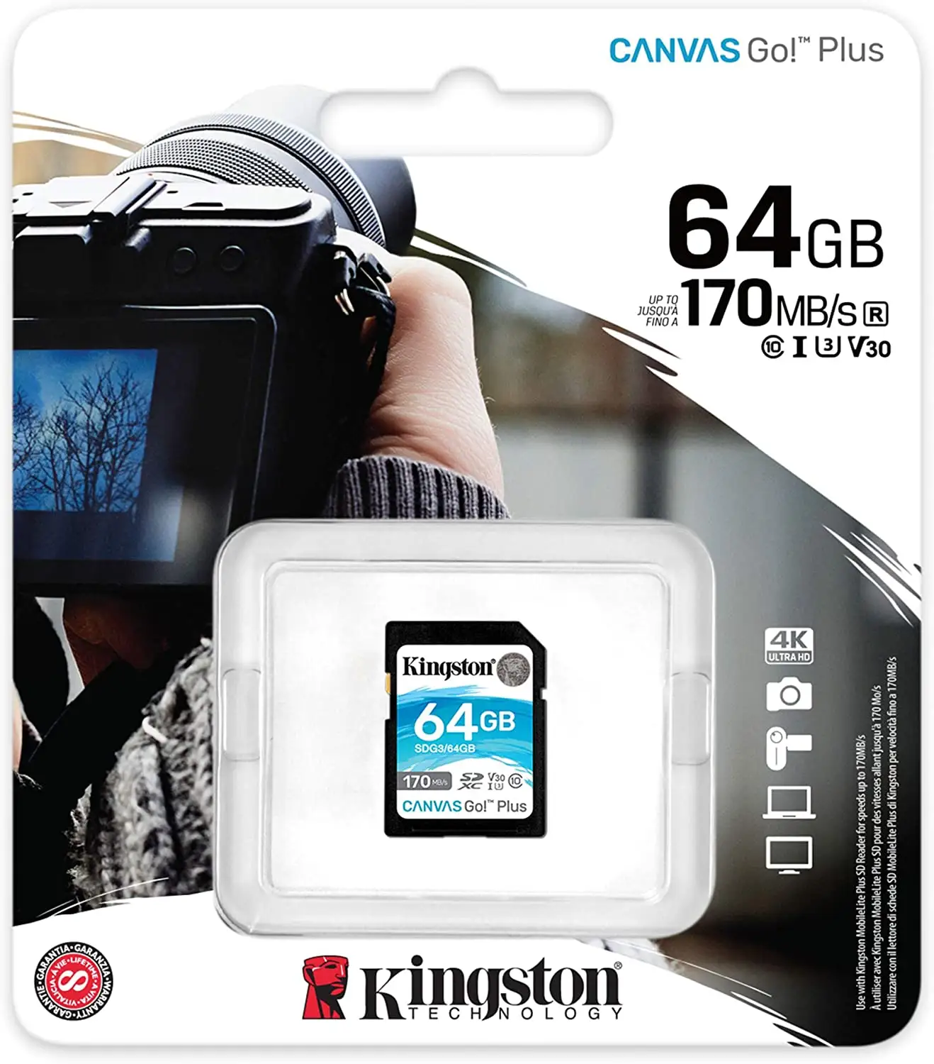 킹스톤 64GB 128GB 256GB 512GB SDXC 캔버스 이동 플러스 170MB/s 읽기 UHS-I C10 U3 V30 메모리 카드 SD 카드 고속 4K 카드
