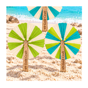 Abanico Decorativo de Madera de Coco con Diseño de Palmera, Estilo Costero, para Decoración del Hogar, Mesa o Exterior, en Colores Verde, Azul y Blanco, Forma de Abanico - Product Image 1