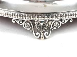 <b>Mirrored</b> Cake Stand, Silver Plate, Bead Pattern, Footed Stand, Vintage Tableware, Mahogany Base, 7 7/8 Inches Inner, <b>Table</b> Decor - Product Image 3