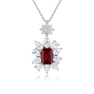 Women's 925 Silver Diamond <b>Necklace</b> With Emerald Cut <b>Ruby</b> Center Stone Luxury Pendant Wedding Jewelry IGI Certified - Product Image 1