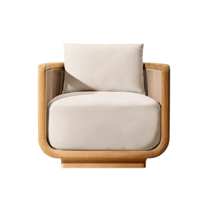 Sillón de Exterior Moderno y Lujoso, Estructura Curva de Teca Sólida, Panel de Cuerda Premium, Cojín Grueso y Duradero, Muebles para Resort o Villa - Product Image 1