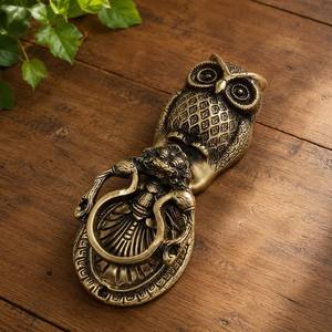 SHUBHAM Sonnette de porte en laiton en forme de hibou, style Art Déco, faite à la main, moulée sous pression, anneau décoratif, poignée de frappe, finition antique pour entrée de maison - Product Image 1