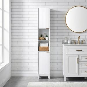 Mobile Bagno a Due Ante con Due Ripiani 30x28x170cm, Bianco, in Truciolato Melaminico e MDF, con Griglia Termoformata per Spazi Ristretti - Product Image 2