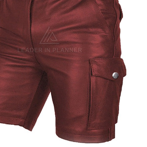 Pantalones cortos de cuero para hombre con logo impreso personalizado, talla adulta, fabricación en Pakistán, pantalones cortos de cuero transpirables para hombre - Product Image 5