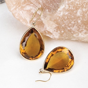 Pendientes Colgantes de Oro Amarillo Sólido de 18K con Cuarzo Natural en Forma de Pera y Engaste de Bisel, Joyería Fina, Memoria Jewels, Venta al por Mayor - Product Image 5