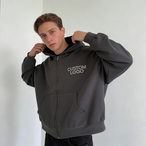 Sweat-shirts tendance pour hommes, gris foncé, en coton, à capuche, avec logo brodé personnalisé, poche surdimensionnée, sweat-shirts décontractés - Product Image 3