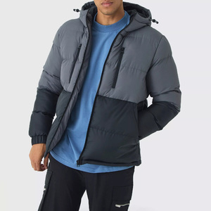 Men's Hooded Color Blocking Puffer Jacket <b>Winter</b> Warm <b>Thick</b> Polyester Windproof Casual Zipper Front <b>Coat</b> for Men <b>Winter</b> Wear - Product Image 1