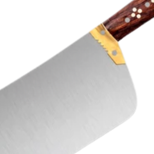 Couteau à viande en acier inoxydable argenté avec manche en bois brun, bolster doré, lame large, couteau de boucher robuste pour la cuisine - Product Image 5