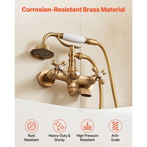 Rubinetto Moderno da Parete per Vasca da Bagno con Doccetta e Finitura Oro Spazzolato Vintage per Vasca con Piedini a Zampa di Leopardo - Product Image 5