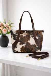 Sac fourre-tout en cuir véritable tendance avec fermeture éclair, broderie et couleur unie, style vintage, sac de shopping pour femmes LHTB-0030B - Product Image 2