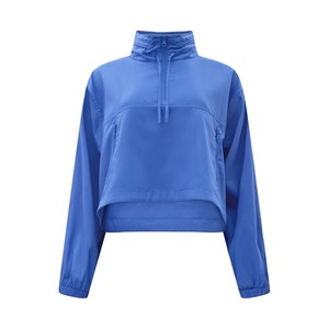 Ensemble de veste coupe-vent personnalisée pour femme en polyester/coton, imperméable et respirante, avec capuche dissimulée et demi-zip, idéal pour l'été - Product Image 6