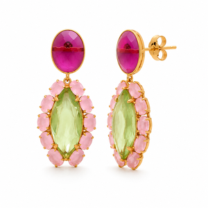 Pendientes de Plata de Ley 925 Chapados en Oro con Turmalina, Peridoto y Cuarzo Rosa, Regalo Clásico para Bodas y Fiestas para Mujer - Product Image 2