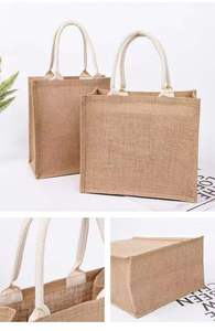 Sac de courses élégant en jute à deux poignées, design ouvert, réutilisable, pour les courses, les livres, le déjeuner, le bureau, le travail et les essentiels quotidiens - Product Image 4