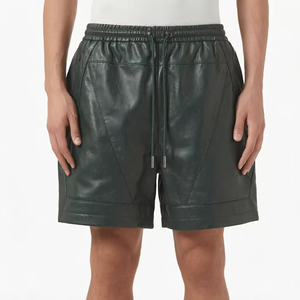 กางเกงขาสั้นผู้ชายหนังเทียมเอวยางยืดมีเชือกผูก - Product Image 3