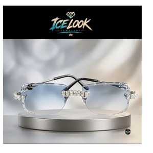 แว่นกันแดด Iced Out คุณภาพดี ดีไซน์หรูหรา ประดับเพชร สไตล์ฮิปฮอป แฟชั่นแว่นตา - Product Image 1