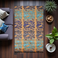 Tapis de salon moderne en laine noué à la main, abstrait, écologique, antibactérien, adapté aux animaux domestiques, bleu sarcelle, moutarde, à poils moyens