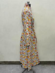 Robe Formelle Vintage en Coton Écologique Imprimée à la Main Motif Floral, Col en V, Manches 3/4, Dentelle Faite Main, Ourlet à Volants, Lavable, Taille Naturelle - Product Image 5