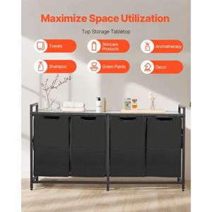 Organisateur de Linge Autoportant à 4 Compartiments avec Grande Structure Métallique et Plateau en Bois – Paniers de Rangement pour un Tri Efficace du Linge - Product Image 6