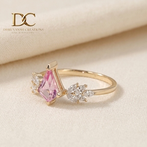 Bague élégante pour femme en or massif 14 carats, style ethnique, avec diamant de laboratoire certifié IGI et saphir Padparadscha - Product Image 4