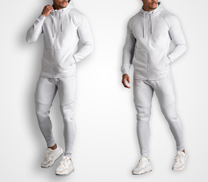 Men's <b>White</b> Hooded Tracksuit Full Zip Sweatshirt <b>Jogger</b> Set Solid Color Casual Wear Breathable Polyester Autumn Outfit - Product Image 1