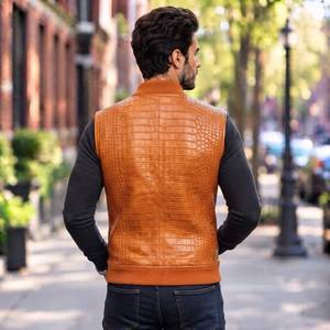 Chaleco de cuero genuino para motociclista, chaleco de cuero con estampado de cocodrilo, chaleco sin mangas, chaleco de cuero para hombre - Product Image 2