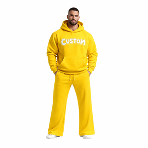 Conjunto Deportivo Personalizado con Logotipo, Sudadera con Capucha Amarilla, Pantalones Deportivos de Felpa para Hombre y Mujer, Sudadera con Capucha y Pantalones Deportivos con Estampado Puff, Ropa Deportiva Urbana - Product Image 1
