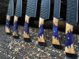 Hand Forged Carbon Steel Chef <b>Knives</b> <b>Set</b> With Wood Handles Japanese Style Hammered Finish Full Tang <b>Knives</b> 8-9.9in Right Hand - Product Image 3
