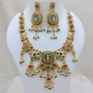 JewelEMarket Heritage Pota Stone and Pearl Designer Necklace Set Gold Plated Traditional Bridal Festive Ethnic Jewellery - Product Image 1