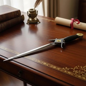 Épée courte maçonnique avec outils de travail et équerre et compas de franc-maçon - [Noir et Argent] - Product Image 2