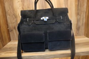 Handmade Black Suede Leather Travel Duffel <b>Bag</b> | <b>Large</b> Weekender Overnight Carry-On <b>Bag</b> with Lock & Shoulder Strap - Product Image 2