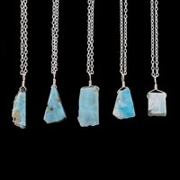 Collier pendentif en larimar brut plaqué argent, bijou artisanal délicat en pierre précieuse naturelle pour femme, fournisseur en gros