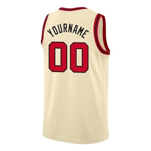 Custom Basketball Jersey Sleeveless Tank <b>Top</b> Cream with <b>Red</b> Trim Sublimated Print Unisex Adult All Seasons <b>Mesh</b> Fabric 2027 - Product Image 3
