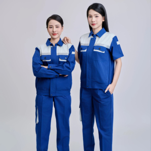 Ensemble de vêtements de travail haute visibilité pour hommes FMF - Tissu TC respirant, durable, infroissable et lavable, bleu-gris, manches courtes - Product Image 1