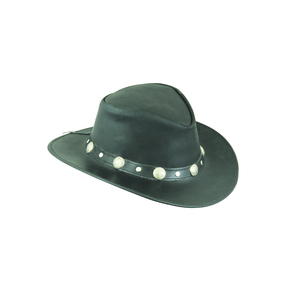 Men’s Western Style <b>Top</b>-Grain Leather <b>Cowboy</b> Hat – Wide Brim Sun Protection for Face & Neck, Black Chin Strap in Sizes S–2XL - Product Image 1