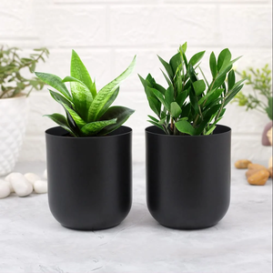 New Crafts Metal Planter Pot Modern Minimalist Black Plastic Flower Pots <b>For</b> Indoor Desk Plants Circular Design - Product Image 1