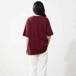 Camiseta de Punto de Manga Corta para Mujer, Cuello Redondo, Color Sólido, Corte Holgado, Transpirable, de Algodón, Informal, para Primavera y Verano - Product Image 2