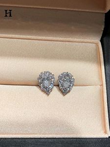 Pear Cut Lab Grown Diamond Halo <b>Stud</b> <b>Earrings</b> 14K White Gold Teardrop Cluster <b>Earring</b> For Women - Product Image 4